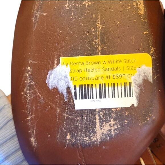 Vintage Y2K Oscar De La Renta Cognac Leather O Logo Thong Kitten Heel Size 7.5 - Picture 4 of 6